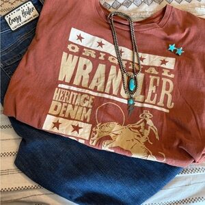 Wrangler Rust Graphic Tee with Cowboy Design